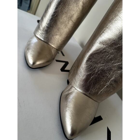 Givenchy Shark Lock Knee High Boots Womens Size 40.5 Gold Leather New - Picture 4 of 14